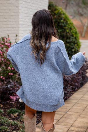 Calm Mountain Light Blue Button-Front Cardigan