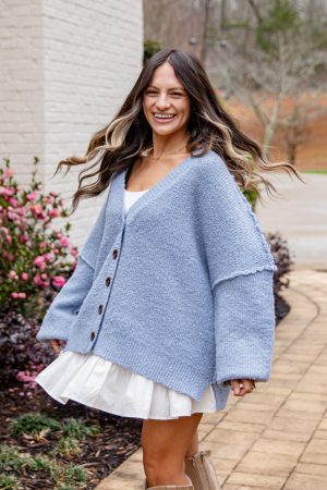Calm Mountain Light Blue Button-Front Cardigan