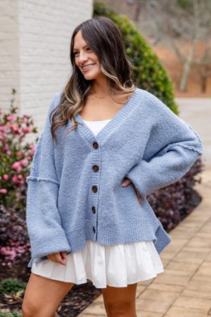 Calm Mountain Light Blue Button-Front Cardigan