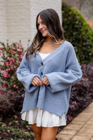 Calm Mountain Light Blue Button-Front Cardigan