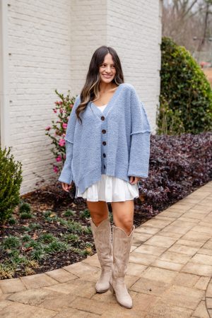 Calm Mountain Light Blue Button-Front Cardigan