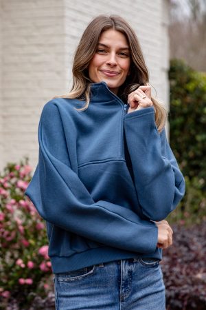 Cloudbound Blue Quarter Zip Oversized Pullover