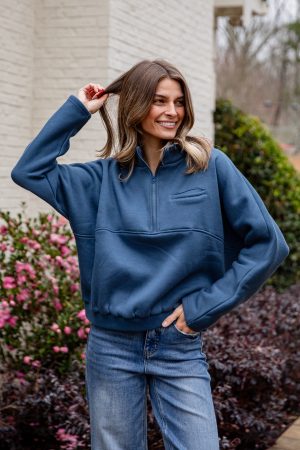 Cloudbound Blue Quarter Zip Oversized Pullover