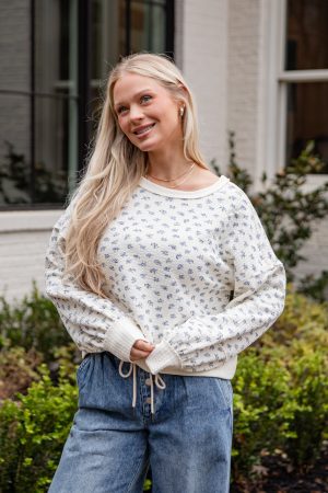 Meadow Whisper Cream Floral Knit Top