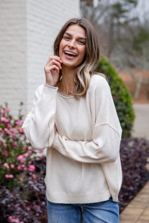 Softline Lightweight Cream Knit Oversized Top