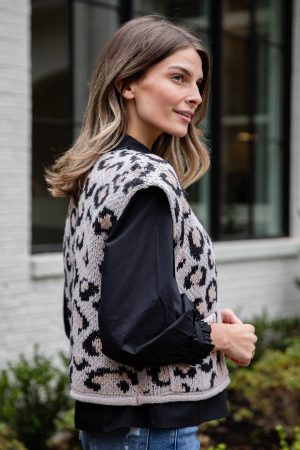 Neutral Instinct Leopard Button Front Knit Vest