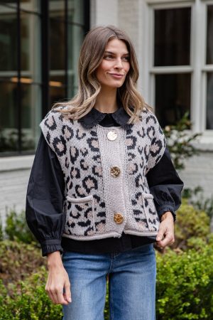 Neutral Instinct Leopard Button Front Knit Vest