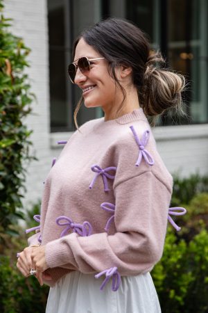 Bow Accent Mauve Knit Sweater