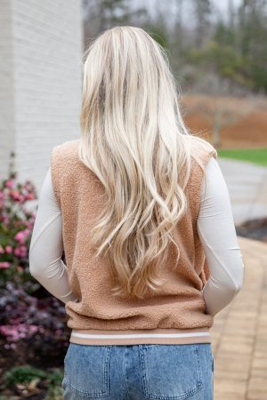 Warm Intent Taupe Sherpa Zip Vest